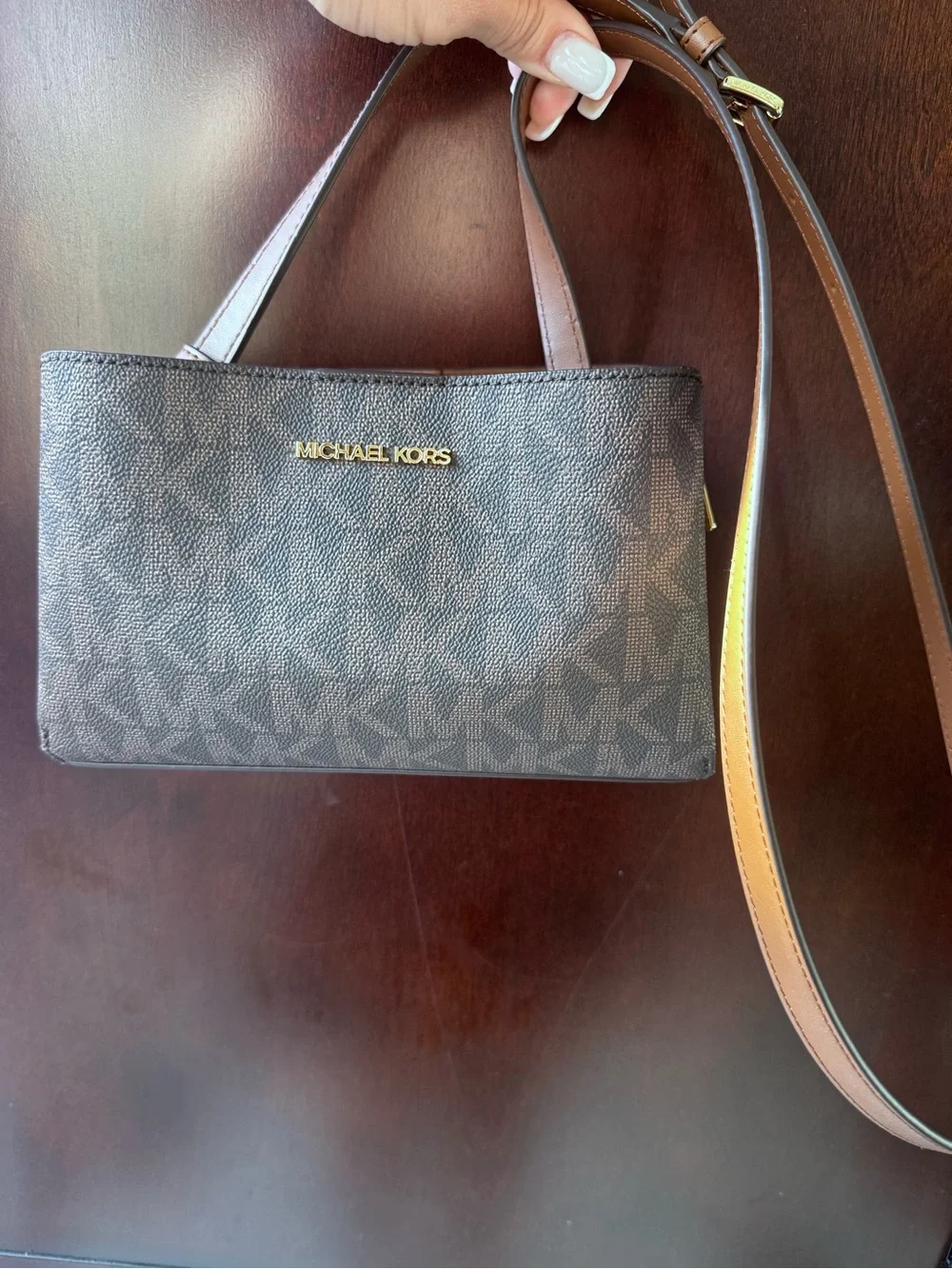 Michael Kors Brown MK Logo Crossbody with Gold Hardware